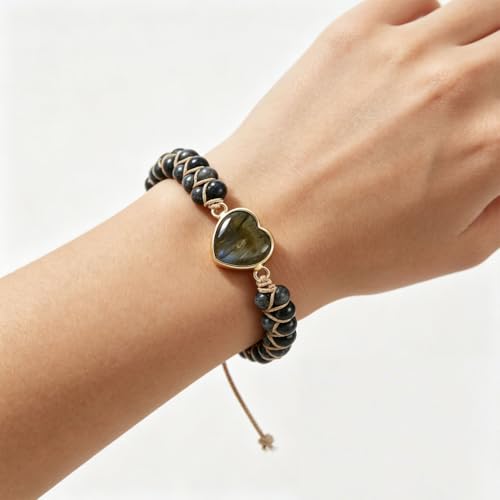 Image of Women Boho Wrap Bracelet,Handmade Natural Stone Crystal Emperor Beads Heart Bracelet, Fashion Bohemian Jewelry Gift for Women