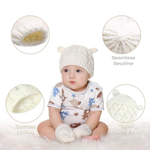 RAOEXI Unisex Baby Toddler Hat and Mitten Set Winter Knitted Thick Warm Beanie Cap Gloves for Infant Boys Girls4