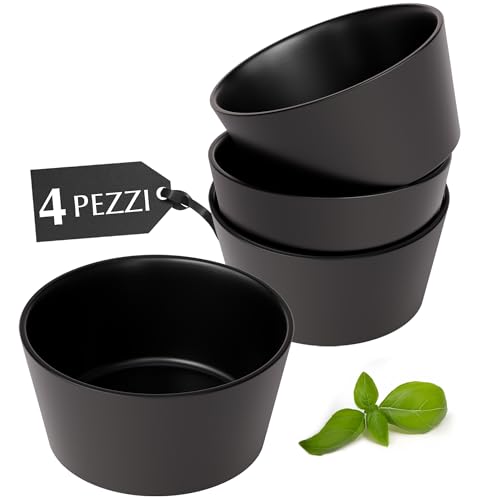MIAMIO – Ceramic Bowl Set / 25 oz Bowls Set for 4 People, Cereal, Ramen, Soup and Salad Bowl – Dishwasher and Microwave Safe – Luxe Collection (Black, Bowls 4X)