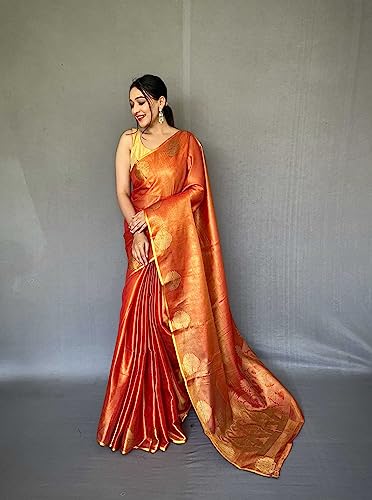 Image of Panzora Women's Tissue Silk Jacquard Weaving Saree With Unstitched Blouse Piece