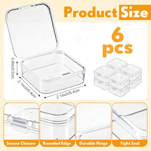 Image of Jetec 6 Pieces Mini Plastic Clear Beads Storage Containers Box for Collecting Small Items, Beads, Jewelry, Business Cards, Game Pieces, Crafts (2.1 x 2.1 x 0.8 Inch)