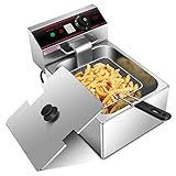 Safstar Professional Electric Deep Fryer, 1700W Stainless Steel Chicken Chips Fryer with Basket Scoop for Commercial Restaurant Countertop Family Food Cooking (Single Tank)
