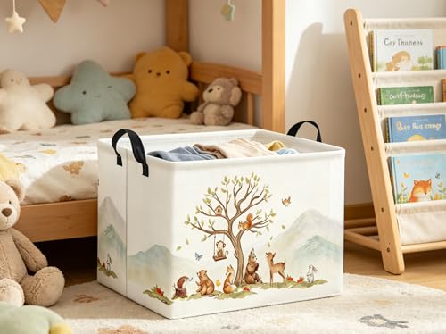 Image of Kids Baby Storage Basket for Boy and Girls - Gift Basket Empty Book Shelf - Rectangular Animal Room Decor for Bedroom Bathroom
