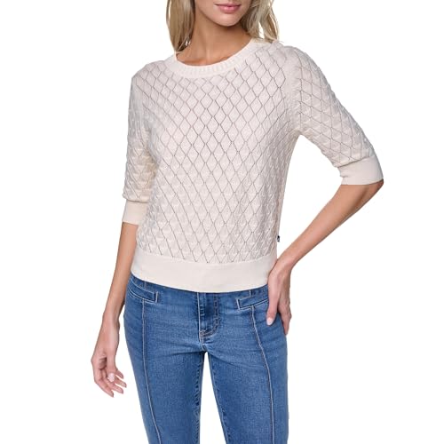 Image of Nautica Women's Crew Neck Solid Short Sleeve Sweater