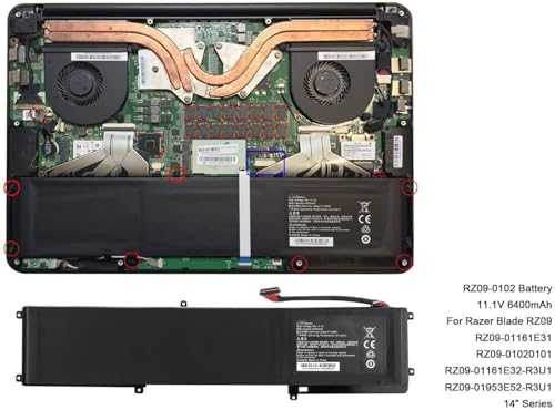 Image of WISTAR RZ09-0102 Replacement Battery Compatible for Razer Blade 14 (2013)(2015) Pro 2014 RZ09-0102 RZ09-0116 RZ09-01161E30 RZ09-01161E31 RZ09-01021101 [11.1V 71.04Wh]