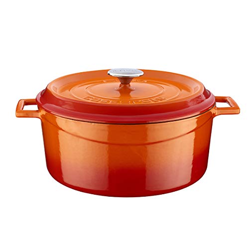 Lava Enameled Cast Iron Casserole 7 Quart Round, Three Layers Of Enamel Coated Cast Iron Oven, Stove And Grill Safe Dutch Oven - 11 Inch Diameter With Trendy Lid (Orange) #TOP1
