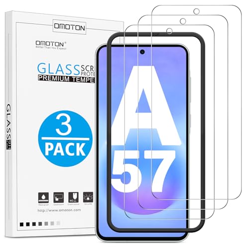 OMOTON für Samsung Galaxy A57 5G Panzer Schutz Glas mit Montagerahmen, [Full Screen] TOP Bruchsicherheit Schutzfolie, 9H Festigkeit, Bläschenfrei, 3 Stück