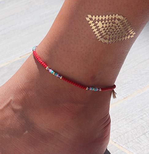 Beaded Anklet For Women, Boho Bohemian Native American Hippie Style, Unique Colorful Waterproof Beach Anklet, Handmade By Tribes #TOP2