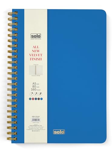 Image of SOLO Velvet Finish Spiral Notebook | A5 Size, 160 Unruled Pages, 80 GSM | Fountain Pen Friendly Premium Journal for Sketching & Writing