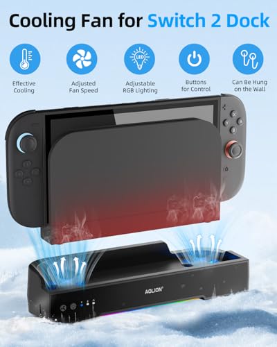 Image of Cooling Fan for Switch 2, Dual-Fan Cooling with Adjustable RGB Lighting | Wall-Mountable Design, Efficient Heat Dissipation, Plug & Play Dock Cooler for Enhanced Console Performance