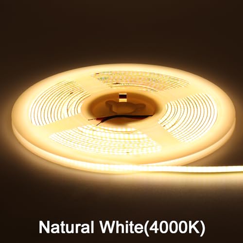 3mm COB Strip Light, DC 12V Natural White 16.4ft Flexible Cuttable Ultra-Thin LED Tape CRI>90 Uniform Dotless 400LEDs/M LED Light for for Christmas Bedroom Home Kitchen Cabinet Decor (NO Power Supply) by MALIIGAZA - Used condition - Image 2