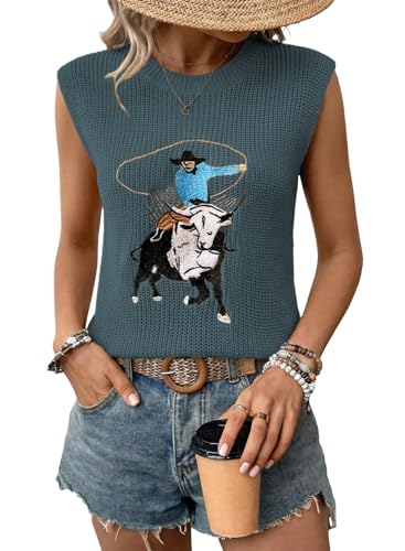 SHEWIN Sweater Vest Women Spring Fashion 2026 Sleeveless Tops Dressy Casual Round Neck Summer Clothes Pullover Tank Top for Women Blue S