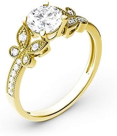 SISGEM 10K 14K 18K Real Gold Butterfly Engagement Ring for Women,Pear/Round-Cut Moissanite Halo Wedding Rings with Free Engraved Name,Wedding Anniversary for Her - Image 2