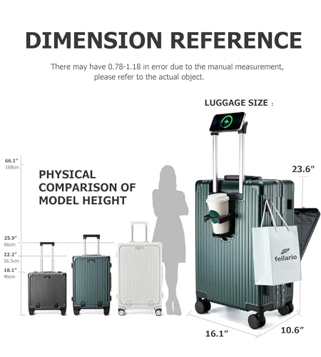feilario Hardside Expandable Spinner Wheel Luggage, TSA Lock Carry on Suitcase, with Cup Holder & Phone Holder, in 18in/20in/24in Sizes