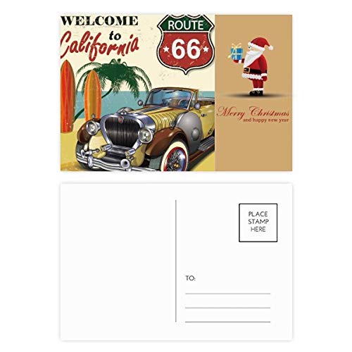 Cartes postales Père Noël et voitures de plage pour vœux ensoleillés