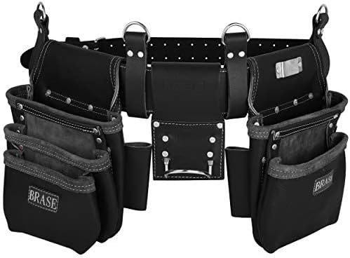Handmade BRASE Leather Tool Bag, 17 Pocket Farmers Belt Tool Bag Combo Kit | High Gauge Premium Grain Leather Rig Riveted Reinforced Tool Organiser Drill Holster | DIY Construction Electrician Builder Technician Maintenance Tool Organiser