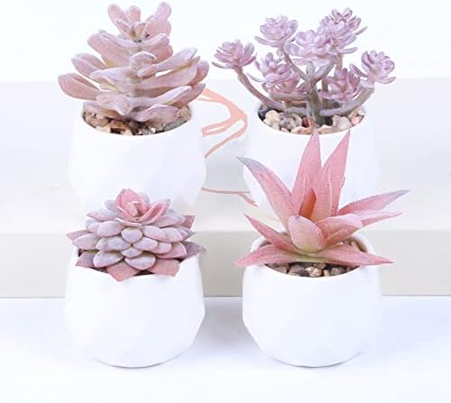 Dribotway Set of 4 Artificial Succulent Plants Mini Fake Succulents Plants Artificial Potted for Home Garden Office and Outdoor Decor (pink)