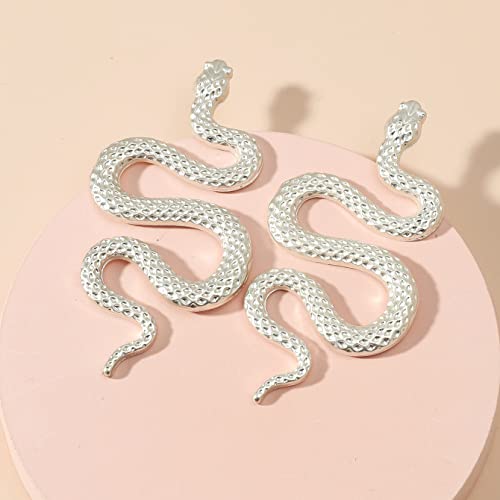 Snake Earrings Punk Gothic Snake Dangle Serpent Earrings Vintage Curved Snake Shaped Studs Earrings Hypoallergenic Animal Snake Jewelry Gift For Women Girls (Silver Stud) #TOP6