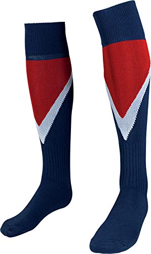 HS M11 Passion - Medias de f�tbol unisex para ni�os, color blanco/azul marino y rojo, talla 1