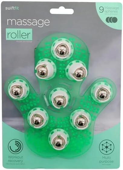Fit Palm Massage Roller with 9 Steel Balls – Handheld Massager for Back, Neck, Feet, Shoulder & Leg – Pain Relief Tool for Muscle Recovery & Stress Relief – Green