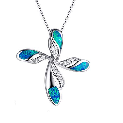 Colliers pendentifs fleur croix bleu opale de feu 925 contre les bijoux ternes