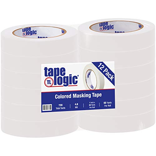 Image of Aviditi Tape Logic 1 Inch x 60 Yards, General Purpose Colored Masking Tape, White (Pack of 12) - Great for Home, Office, Arts, Crafts, DIY, Labeling and Coding