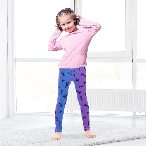 Blue Purple Cat Dog Bone Paw Print Girls Casual Leggings for Kids Printed Long Pant Bottoms Stretch and Soft4