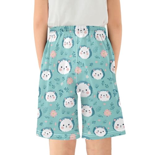 Hedgehog Pattern Pajama Pants Short Sleep Pants Pajama Bottoms Elastic Waist with Pockets 6-14 Years2