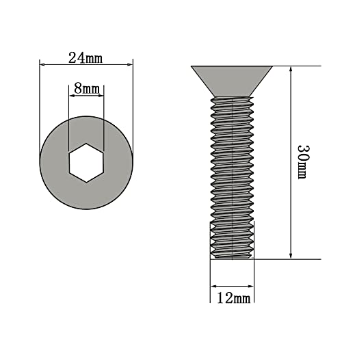 M12 x 30 mm Senkkopfschrauben mit Innensechskant (5 Stück) - DIN 7991 - ISO 10642 Senkkopf Schrauben - Gewindeschrauben - Vollgewinde - Edelstahl A2 V2A - rostfrei