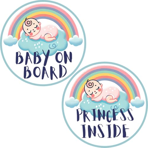 Image of TOTOMO Baby on Board Sticker for Car | Princess Inside Rainbow Sticker - Cute Pastel-Themed Car Decal, Durable Vinyl Safety Sign for Window, Bumper, or Nursery Door - Peel-and-Stick