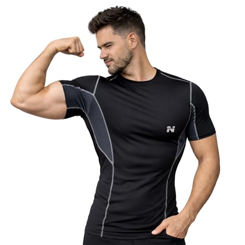 Image of NINQ Full Sleeve Compression, Workout, Round Neck, Down Shoulder T-Shirt - Men's Gym, Athletic & Sports Tights for Fitness