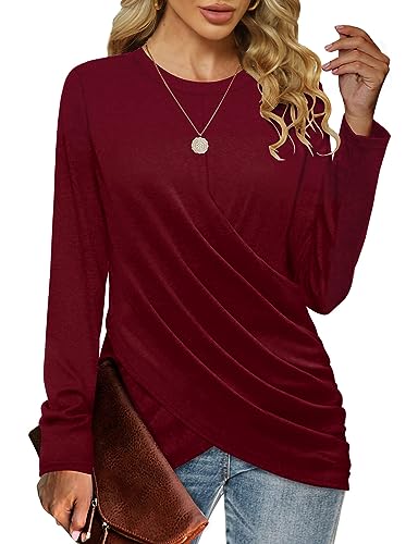 Image of SimpleFun Womens Tops Long Sleeve Shirts V Neck Loose Twist Knot Fall Tunic