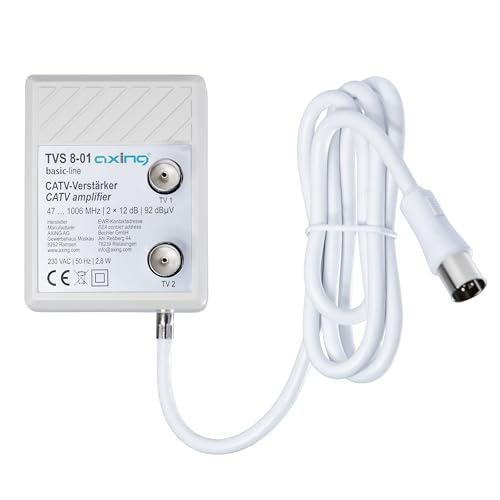 Axing TVS 8-01 Breitbandverstärker mit 2 Ausgängen (2 x 12 dB) für DTT und FM oder TV-Kabel