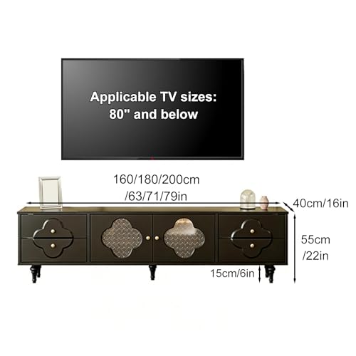 Qsnyjpl Mobile Televisione Nero Con 4 Cassetti Per Televisori Fino A 80", Mobile Tv Legno Vintage Cinese Per Soggiorno E Camera Da Letto(200Cm/79In) - 2