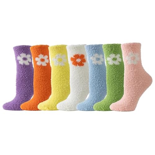 Women's Cozy Fluffy Fuzzy Socks Plush Home Slipper Socks 5,6,7,8 Pairs 4-9 7 Pairs Flower