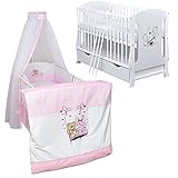 Baby Delux Babybett Komplett Set Kinderbett umbaubar zum Juniorbett Lia weiß 120x60 Bettset Matratze Schaukelfreunde