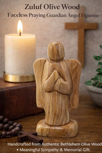 Estatua de Ángel Orante de Madera de Olivo 4.3 pulgadas miniatura 6