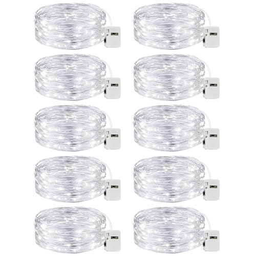 Image of 10 Pack Fairy Lights Battery Operated - 7ft 20 Led Twinkle Lights 3 Modes, Bulk Mini String Lights Waterproof for Mason Jars Vases DIY Party Wedding Decoration Christmas -Cool White