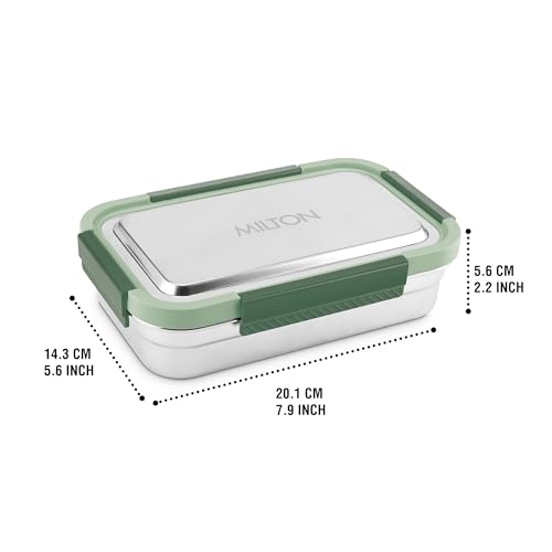 Image of MILTON Modern Meal Jr. Stainless Steel Tiffin, Set of 2 (750 ml,140 ml), Green | Food Grade | BPA Free | Refrigerator Safe | Odour Free I Durable and Stylish Lunch Box for Home, Office & Travel