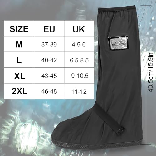 DMJJSD Schuhüberzieher Wasserdicht Regenüberschuhe Wasserdichte Überschuhe Regenschuhe Faltbare Regenstiefel-Schuhabdeckung mit Reißverschluss Rutschfest Reflektor Regenausrüstung für Männer Frauen XL