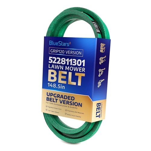 Image of [Upgraded Grip120] BlueStars 522811301 Deck Belt Aramid Cord 148.5 inch x 5 /8 inch | Deck Belt for 52 Inch Husqvarna MZ52 MZT52 MZT 52 BF MZ5226BF Dixon RedMax Zero-Turn Mowers Replaces 522811301 Mower Belt