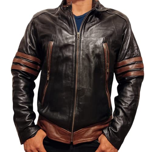 Consejos y reviews para comprar Chaqueta piel autentica los 7 más buscados. 37 Chamarra de Piel Genuina para hombre Chaqueta de Cuero auténtico Wolverine color negra de caballero xmen logan piel auténtica de borrego ligera y casual
