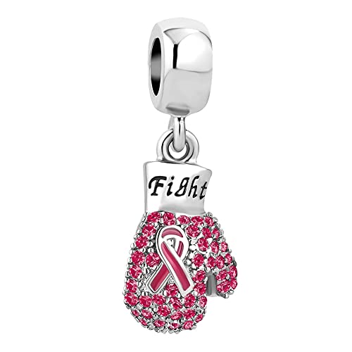CharmSStory Fight Breast Cancer Awareness Charms red birthstone Pink Ribbon Dangle Beads for Bracelets