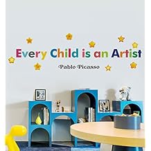 Music Art Wall Decals, Inspirational Motivational Saying Every Child is an Artist Quotes Wall Stickers for Classroom,Vinyl Colorful Star Wall Cling for Kids Room Nursery