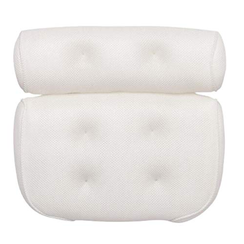 Baoblaze Almofada De Banho Spa Com 4 Ventosas De Aperto Almofada De Banheira Pescoço Encosto Branco