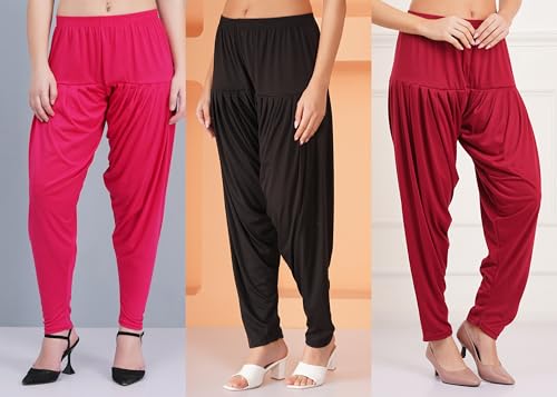 Image of Buy That Trendz Combo Offer (Pack of 3) Cotton Viscose Lycra Dhoti Patiyala Salwar Harem Bottoms Pants for Womens (White, Maroon, Black)