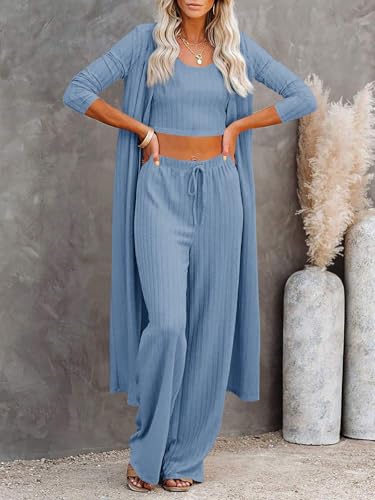 Image of Fessceruna Womens 3 Piece Lounge Pajamas Sets Cute Vacation Matching Set | Pj Sets, Airport Travel Outfits, Bedroom, Winter Fall Loungewear , Cotton, Christmas