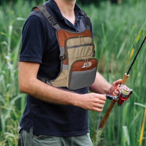 Chaleco pesca con mosca multifunción que elimina el dolor de espalda con su bolsa de pecho 6