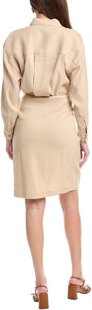 Maje Womens Linen-Blend Wrap Shirtdress, 38, Beige
