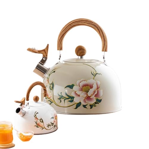 Ocastuted Hervidor de té de flores, hervidor de té de flores silbato, Kettle de inicio, TEATA DE STUVE RETRO DEL RETRO DE 3L